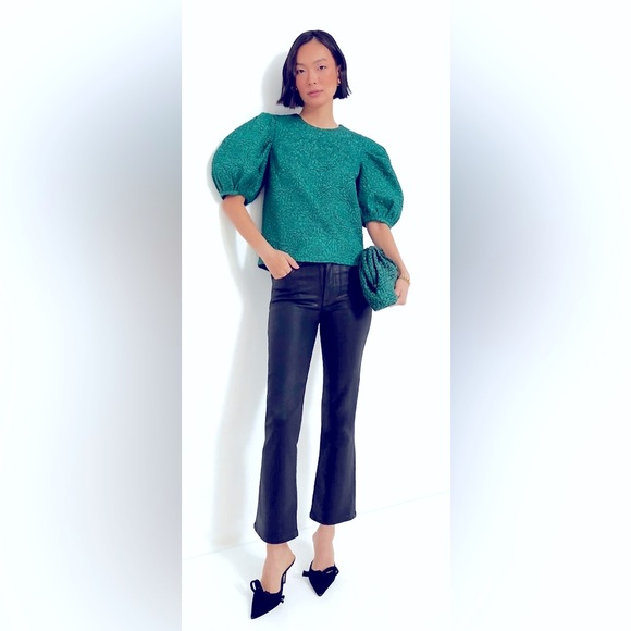 Tuckernuck Tops - Tuckernuck+Hyacinth House Green Jacquard Noelle Puff Sleeve Blouse | XXL | NWT